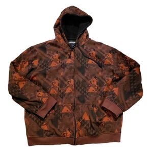 Hybrid Apparel Men's Hooded Zip Jacket in Brown & Black Geometric Print